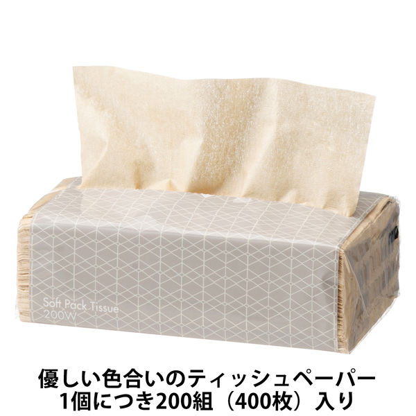 ティッシュペーパー ソフトパック 未晒し 1ケース（200組×5箱入）×16