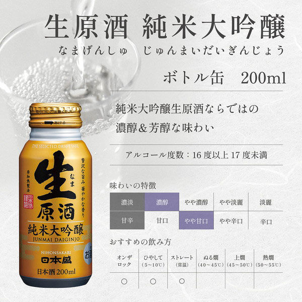日本盛 生原酒 ボトル缶 純米大吟醸 200ml 2本 日本酒 飲み切り