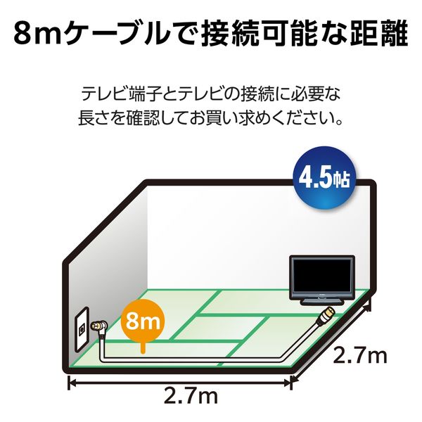 テレビアンテナケーブル 8m F字プラグ/L字プラグ ホワイト EC-4W8FLWH