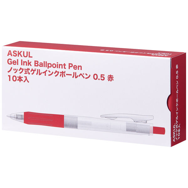 アスクル ノック式ゲルインクボールペン 0.5mm 赤 30本 AJJ15-R