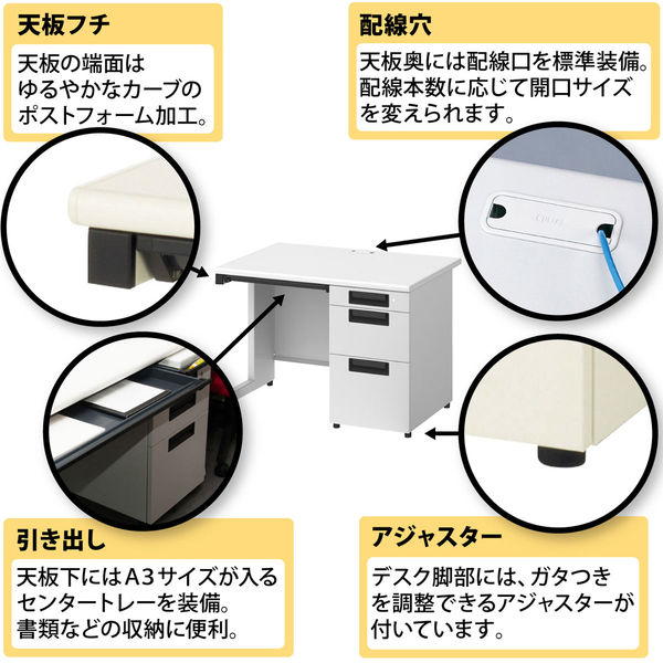 プラス スチールOAデスク フラットライン 片袖机 天板：メープル/脚：ホワイト 幅1000×奥行700×高さ700ｍｍ 1台（2梱包）オフィスデスク  - アスクル