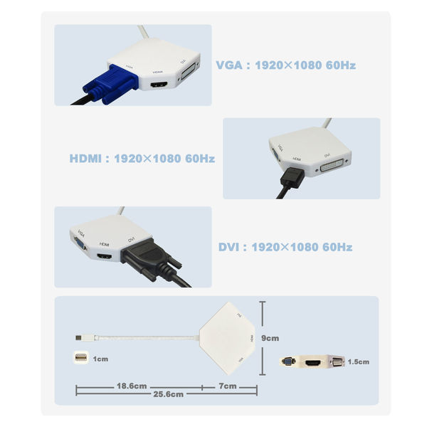 Vodaview 変換アダプタ miniDisplayport to HDMI/VGA/DVI VV-MDP-HVD-W