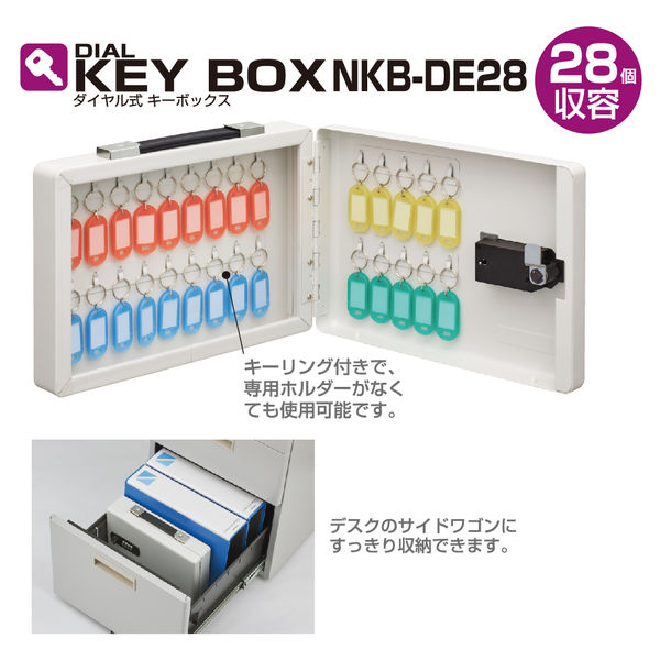 ダイヤル式キーボックス ヨコ型 28個収容 白 NKB-DE28 1セット 