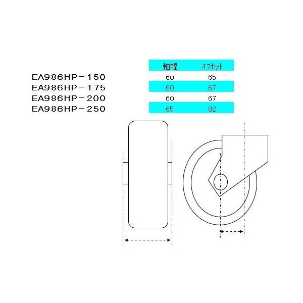 エスコ 175mm キャスター(自在金具・ナイロン車輪) EA986HP-175 1個