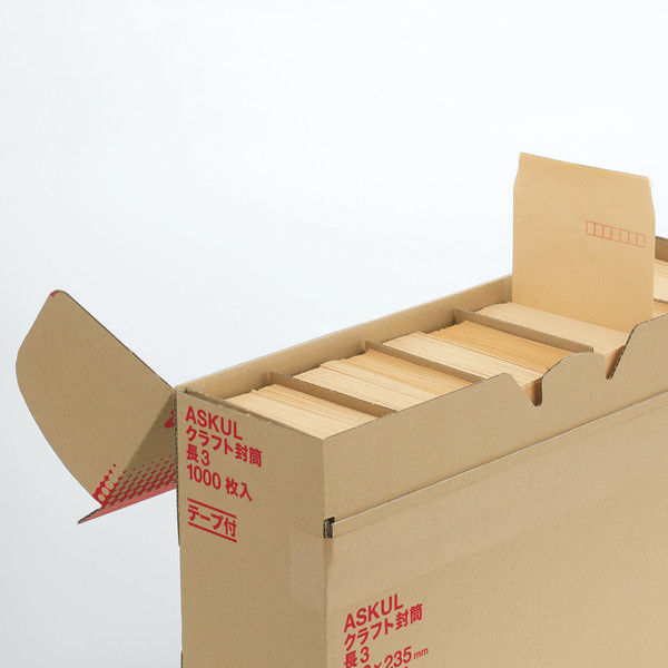 アスクル オリジナルクラフト封筒 テープ付 長3〒枠あり 3000枚