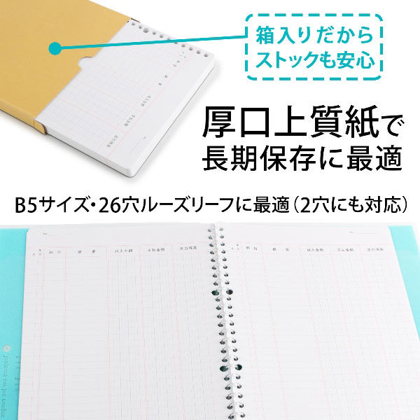 日本ノート 帳簿リーフ B5 金銭出納帳 リフ306 1セット（300枚：100枚