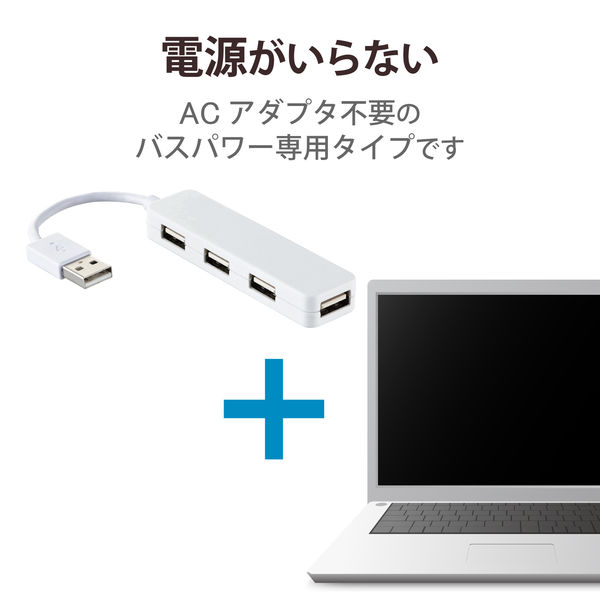 USBハブ 4ポート USB-A接続 USB2.0 バスパワー カラフルモデル ホワイト U2H-SN4NBWH エレコム 1個