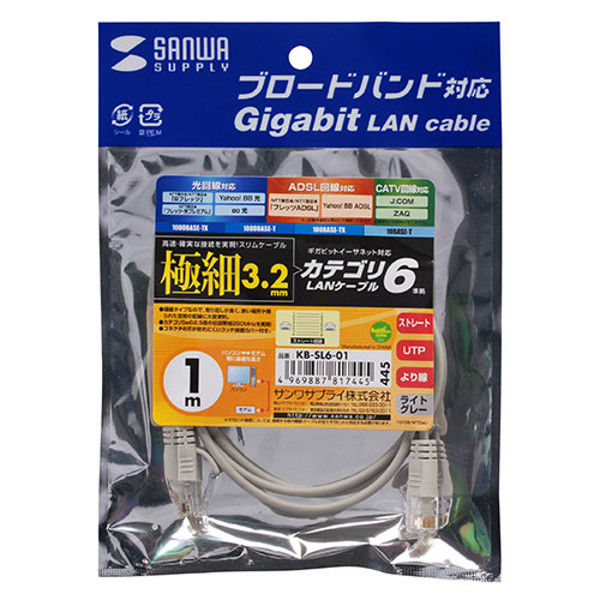 サンワサプライ カテゴリ6準拠極細LANケーブル 極細タイプ 1m ライト
