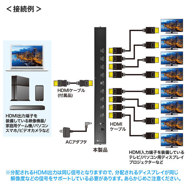 サンワサプライ 4K2K対応HDMI分配器(8分配) VGA-UHDSP8 1個
