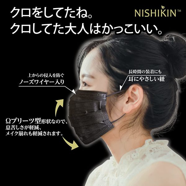 錦尚金 NISHIKIN らくらくマスク 3層式 ブラック 1箱（50枚入） - アスクル