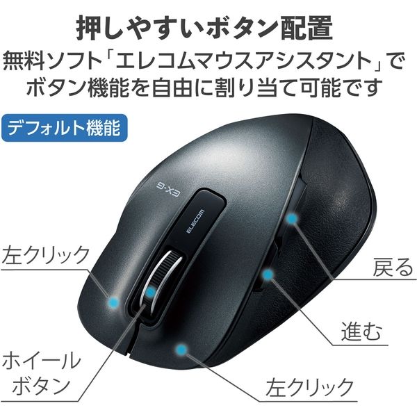 ワイヤレスマウス 無線 2.4GHz 握りの極み 5ボタン Mサイズ ブラック M-XGM10DBBK/EC エレコム 1個