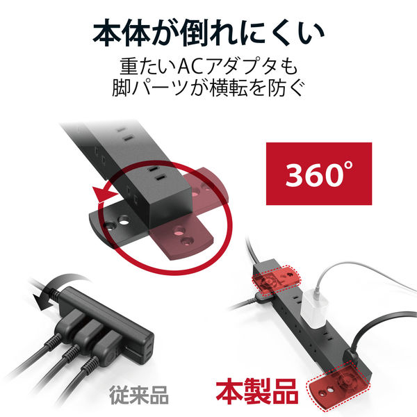 延長コード 電源タップ 1m 10個口 固定u0026吊下可能 雷ガード ほこり防止 黒 T-KF04-21010BK エレコム 1個 - アスクル