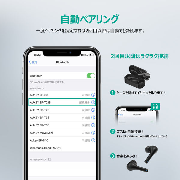 完全ワイヤレスイヤホン 超小型 Bluetoothイヤホン Move color