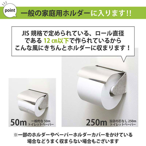 トイレットペーパー シングル 250m 芯なし 再生紙100％ 幅107mm