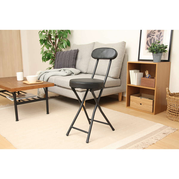 不二貿易 折りたたみ椅子 座面高50cm 背もたれ付 合皮クッション座面