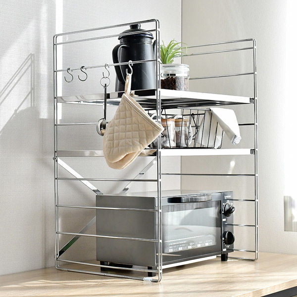 ステンレススチール トースター 2段ラック付き 楽天市場】レンジラック ステンレス棚カウンター上伸縮ラック 2段