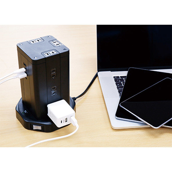 磁気研究所 タワー型電源タップ PD対応USB充電ポート4個口、コンセント差込12個口 HD-AC12C2U2BK 1個