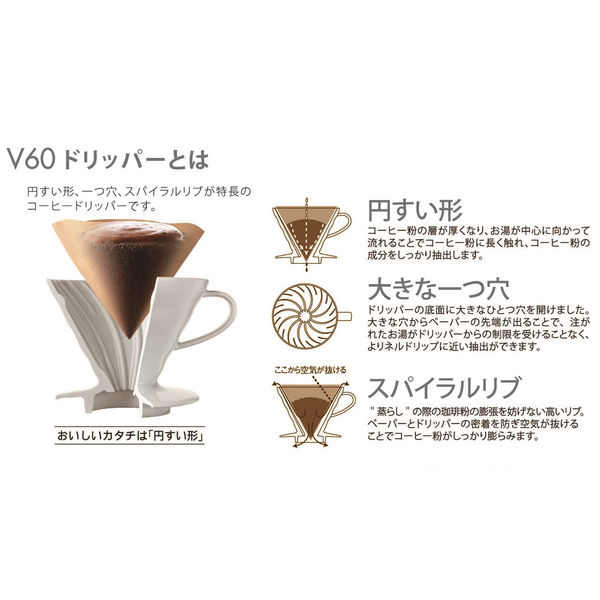 HARIO（ハリオ） コーヒーフィルター V60用 コーヒーフィルター02W 1～4杯用 1袋（100枚入） VCF-02-100W - アスクル