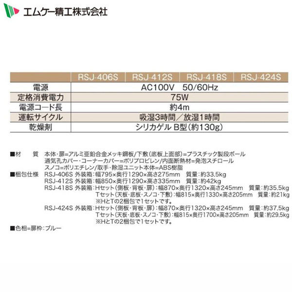 MK精工 米保管庫 爽快蔵3俵用、調湿機能付 RSJ-406S 1台（直送品