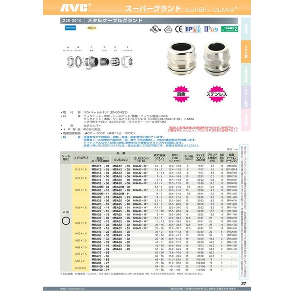 日本エイ・ヴィー・シー メタルケーブルグランド(真鍮製) MBA50ー32 2個入 1袋(直送品) 日本エイ・ヴィー・シー メタルケーブルグランド(真鍮製) MBA50ー32 2個入 1袋(直送品)