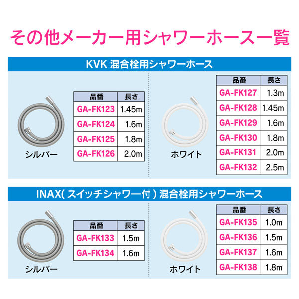 カクダイ ガオナ TOTO用シャワーホース 2.0m ホワイト 交換用 GA-FK122 1巻（直送品） - アスクル