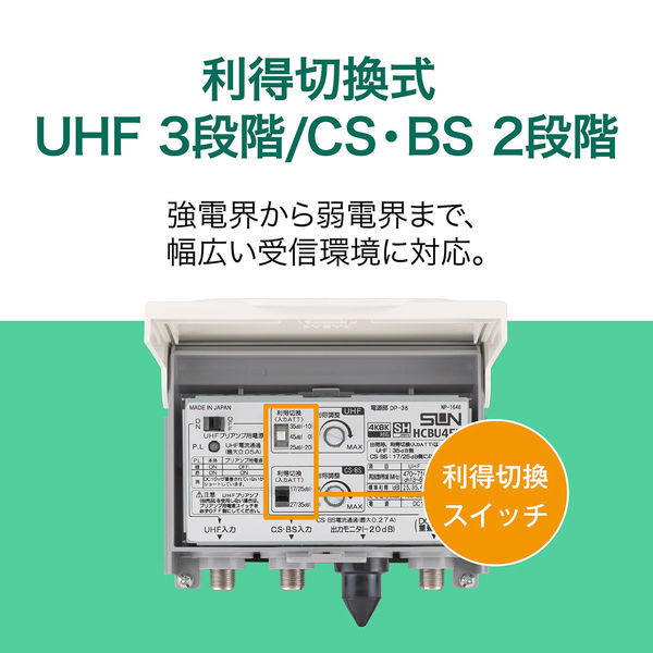 サン電子 電源分離型利得切替式CS・BS・UHFブースタ HCBU453-EC 1台