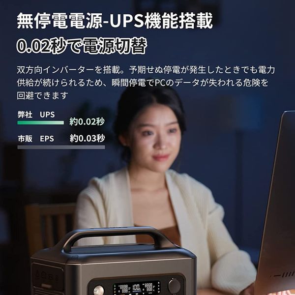 ポータブル電源 蓄電池 充電器 608Wh容量 UPS機能 リン酸鉄 防災 UGREEN PowerRoam600 1台