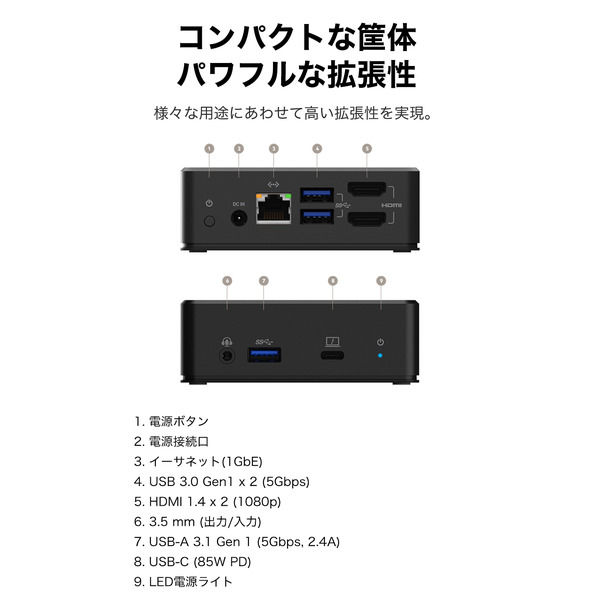 ドッキングステーション USB Type-C 8in1 デュアルディスプレイ HDMI×2 