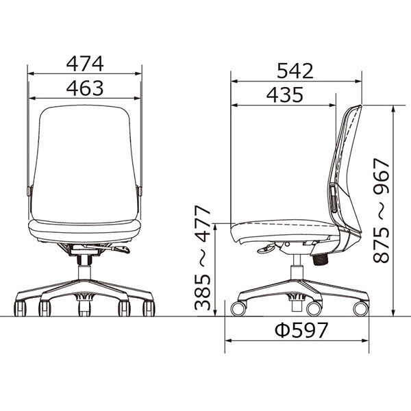 オカムラ ジャスタスチェア 肘無し 脚幅597mm ブラックフレーム 座