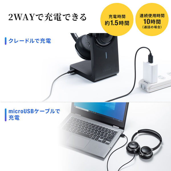 サンワサプライ ダイレクト：Bluetoothヘッドセット（両耳タイプ・ノイズキャンセリング機能付き） 400-BTSH018BK 1個（直送品） -  アスクル