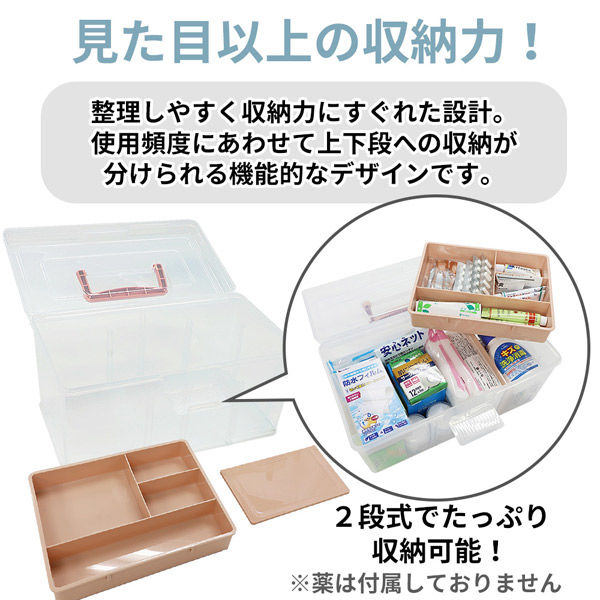 2個セット】クリア救急箱 2段収納 Mサイズ (ピンク・ブルー各1