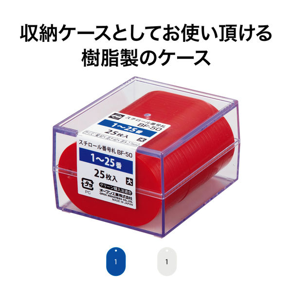 オープン工業 オープン工業　番号札（１～２５番）　大　25枚　白 BF-50-WH 1ケース（25枚入/1～25番）