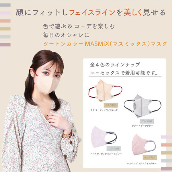 Kirei Mask MASMiXマスク（ラテベージュ×ワインレッド）1袋（7枚