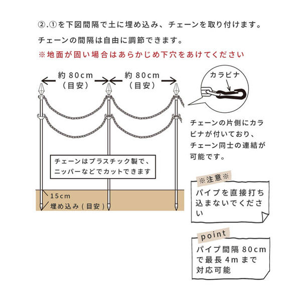 第一ビニール ガーデンチェーンポール5m 2段 高さ115cm 4968438025483 1セット(1本×5)