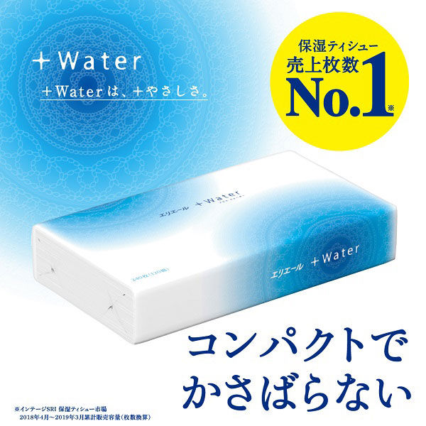 ティッシュペーパー 保湿 120組 エリエール +Water ソフトパックティッシュー 1セット（5個入×18パック）大王製紙 - アスクル