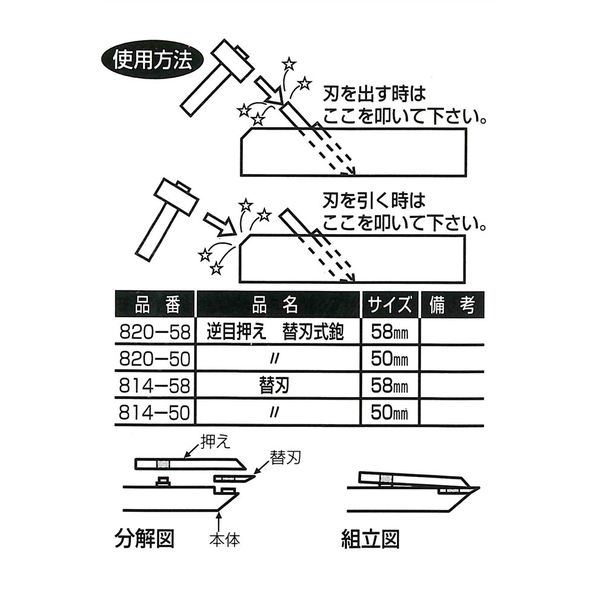 カンナ 逆目押え 替刃式鉋 白樫 兼友 58mm 品番82058 小山金属工業所 三冨D