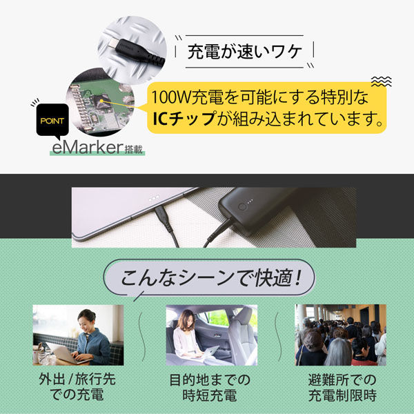 オウルテック PD100W対応USB Type-C-Type-Cケーブル 1mホワイト