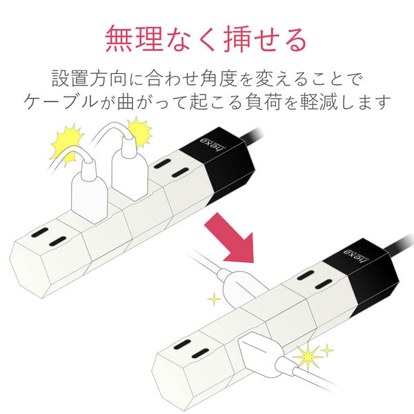 延長コード 電源タップ コンセント 回転型 hexa 1m 2ピン 4個口 ホワイト T-HX7-2410WH エレコム 1個（直送品） - アスクル