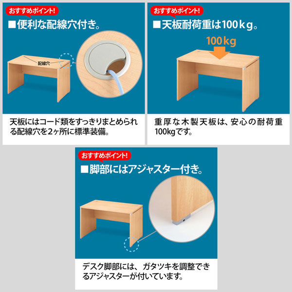 ARAN WORLD EIDOS エイドス 平机 引出し無し ライトオーク 幅1200×奥行700×高さ700mm 1台（2梱包） アスクル