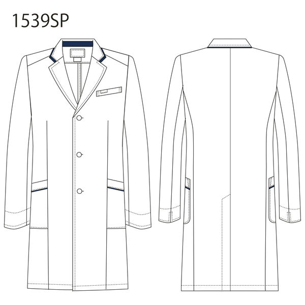 フォーク メンズシングルコート ホワイト LL 1539SP-1 1枚 白衣