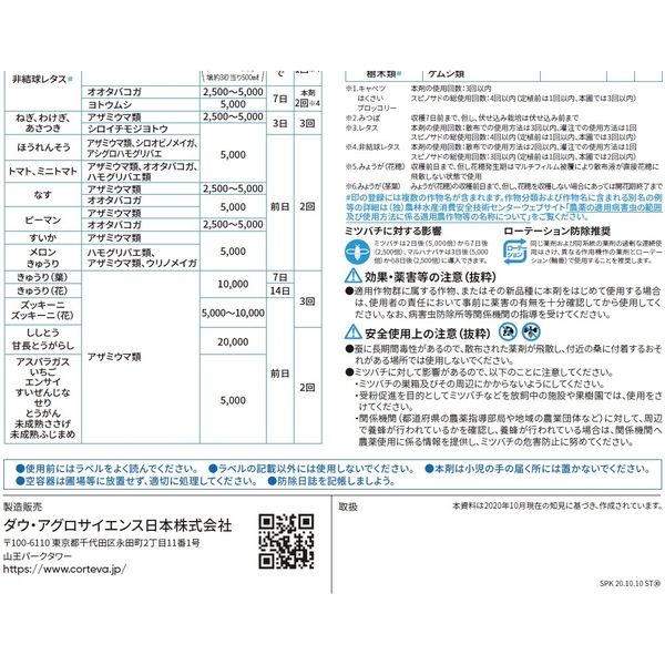 ダウ・アグロサイエンス日本 ダウケミカル スピノエース顆粒水和剤