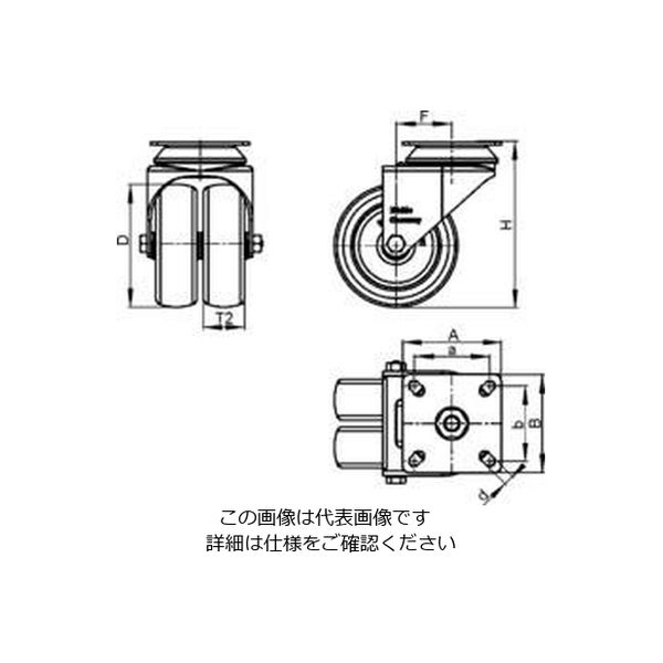 エスコ ESCO 100mm キャスター(自在金具･ツインホイール) EA986KX-12