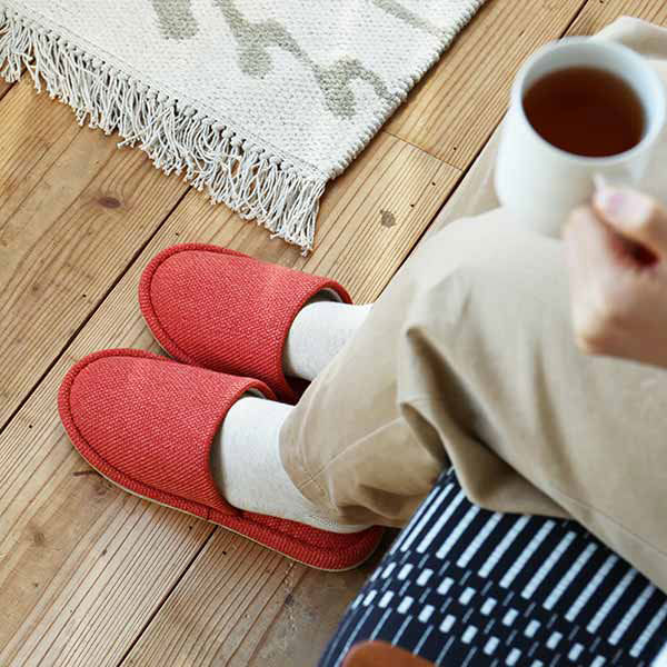 スリッパ 外縫いタイプ 室内 洗える 静音 滑り止め付き オレンジ M 2足