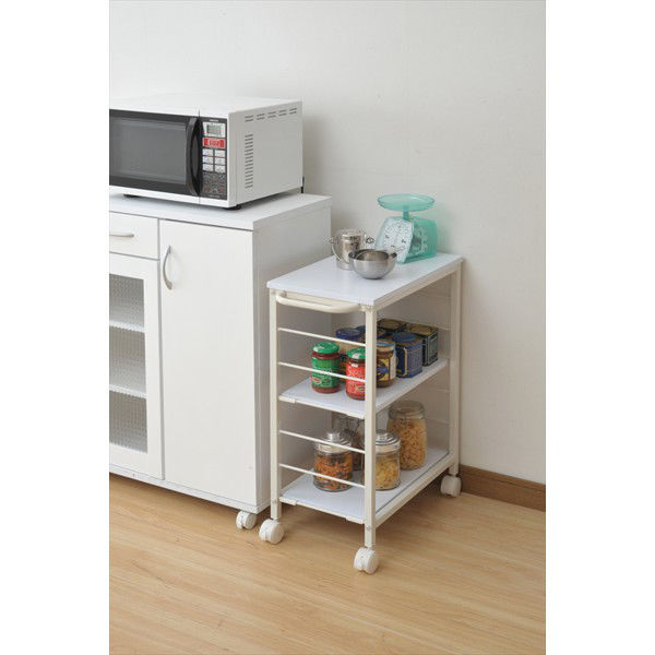 YAMAZEN キッチンワゴン 幅300×奥行500～560×高さ700mm ホワイト