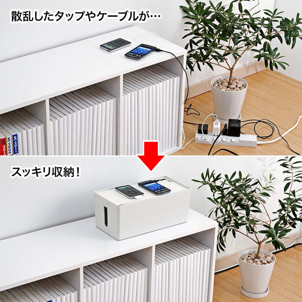 サンワサプライ ケーブル&タップ収納ボックス CB-BOXP2WN2 サンワサプライ ケーブル&タップ収納ボックス CB-BOXP2WN2