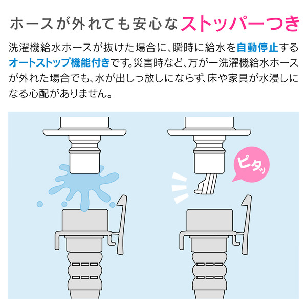 自動洗濯機用 給水ホース 1.5m ワンタッチ給水ジョイントセット（水漏れ防止 ストッパーつき 取付ネジ2サイズ兼用 取付簡単） GA-LC011　 （直送品）