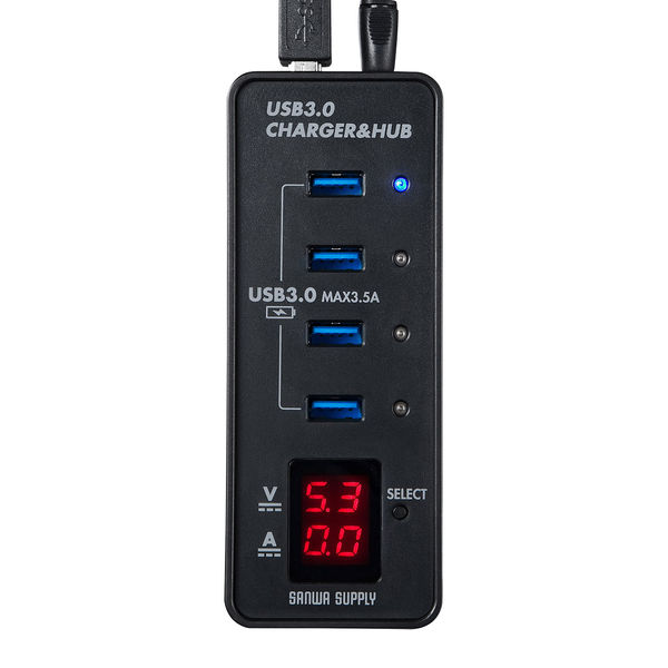 サンワサプライ USBハブ（USB HUB） USB電圧＆電流計付 ブラック USB3.0 4ポート セルフ・バスパワー  USB-3H411BK（直送品） - アスクル