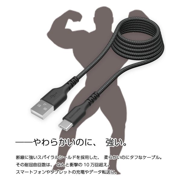 多摩電子工業 Type-C/USBソフトタフケーブル 2m TH269CAT20K 1本（直送