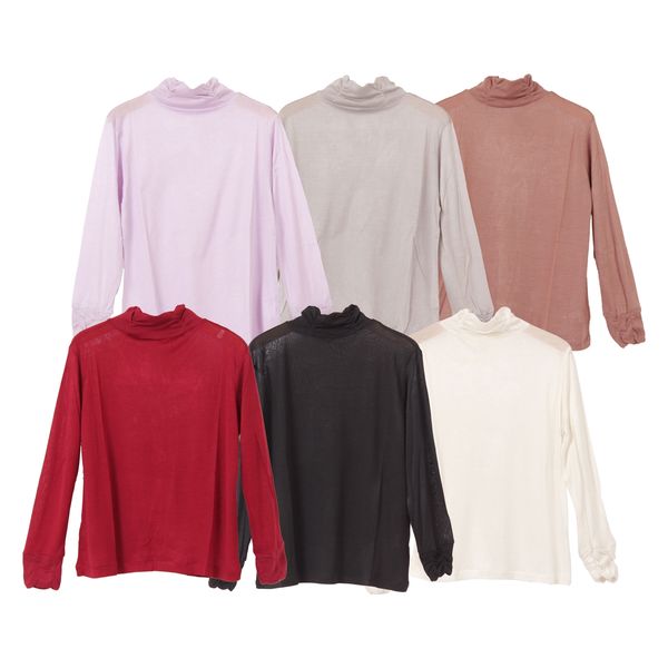 シルク ハイネック 長袖 インナー Tシャツ 女性用 白 LL 大寸