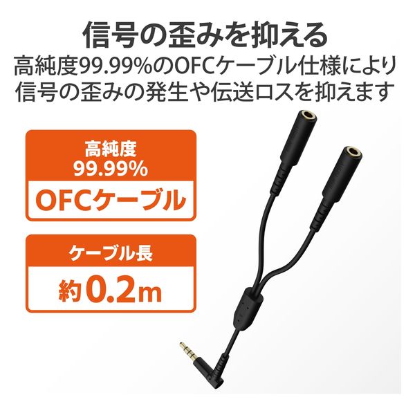 オーディオケーブル 2分配 φ3.5ｍｍ 4極 ミニプラグ to ミニジャック×2 